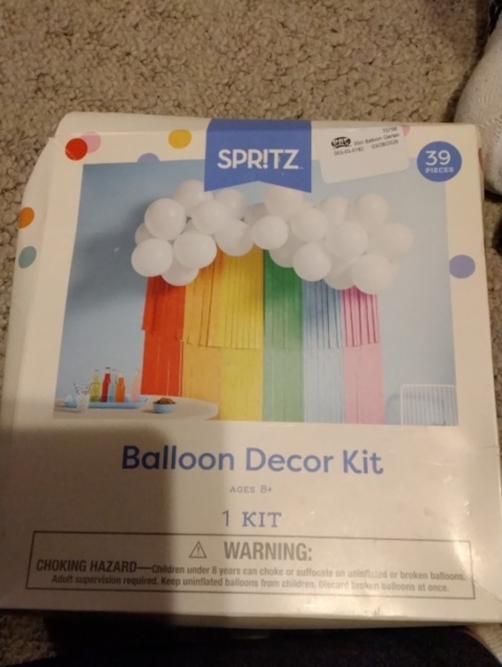 Spritz White Balloon Decor Kit with Rainbow Fringe Backdrop Accents 1043